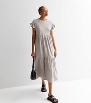 New Look Tall Grey Frill Sleeve Tiered Midi Smock Dress